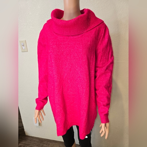 Lane Bryant Bright Pink Cowl Neck Tunic Sweater Size 14/16 - Picture 7 of 10